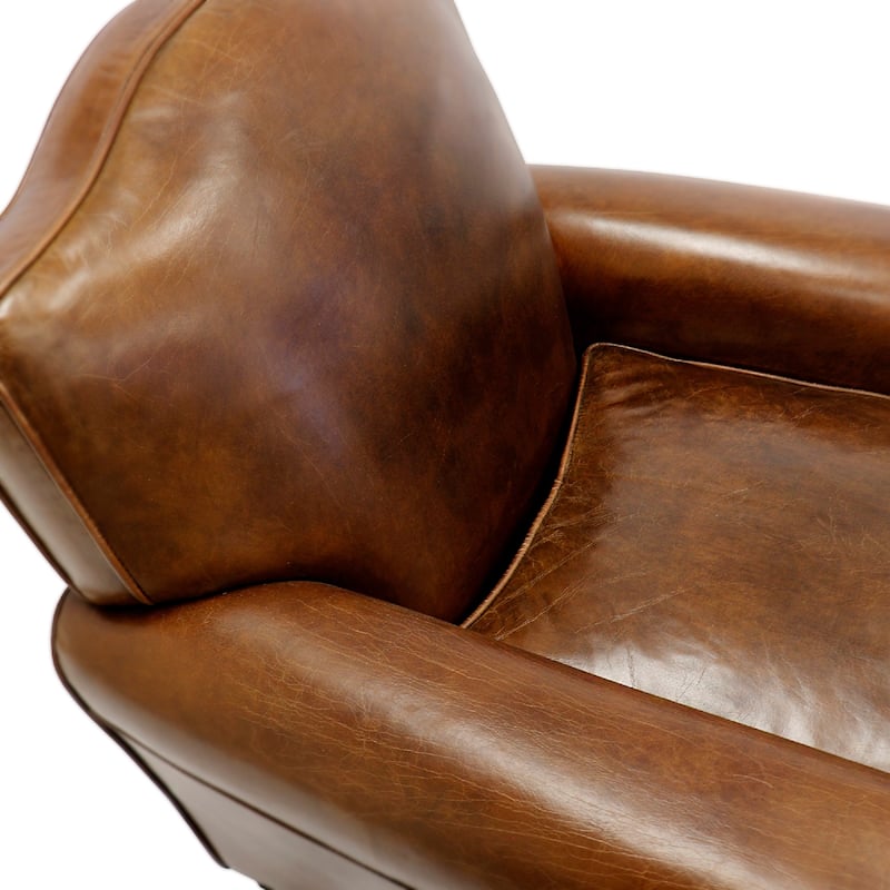 Pasargad Home Palermo Genuine Leather Wing Chair, Brown - W32.6"xD33.8"xH32.28"