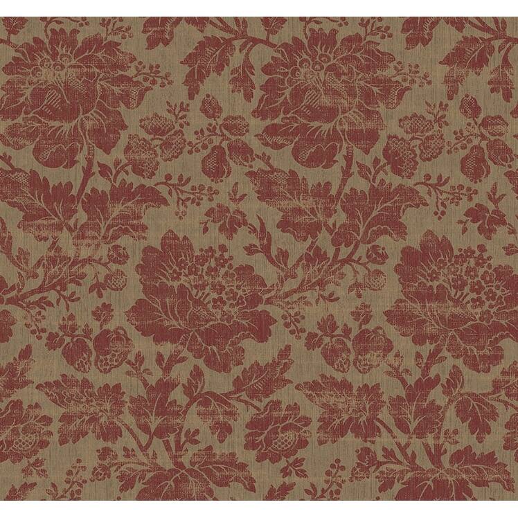 Seabrook Designs Thoreau Floral Unpasted Wallpaper - 27 in. W x 27 ft. L - Metallic Cherry & Coffee