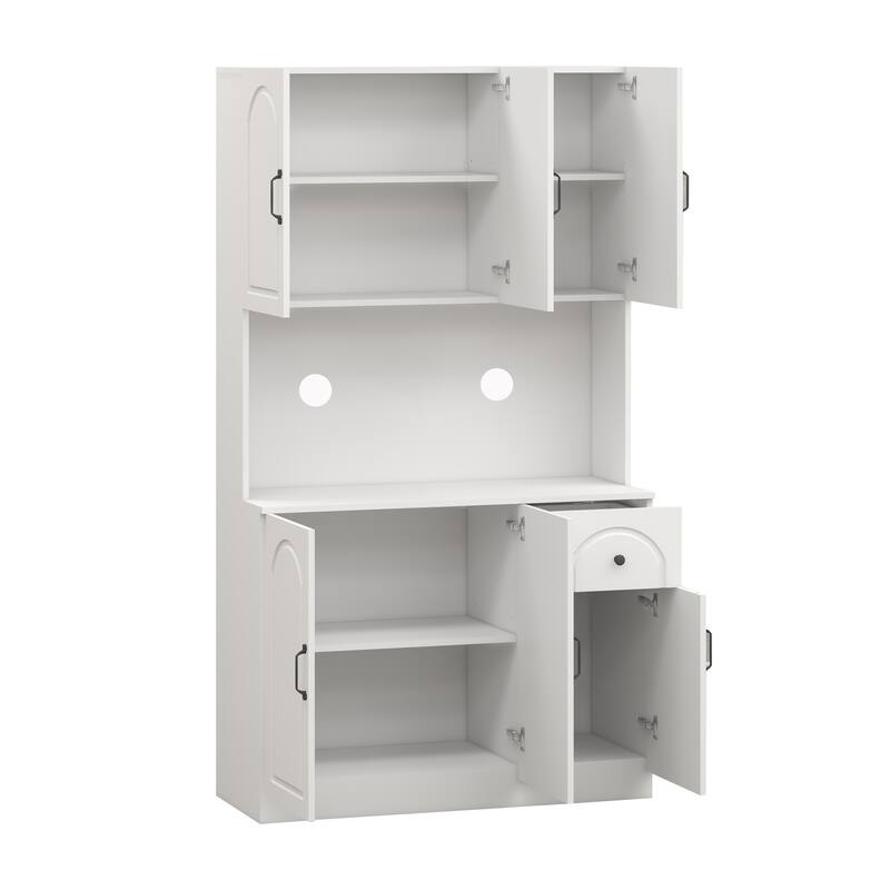 Kitchen Pantry with Microwave Countertop, Storage Cabinet with 6 Doors and 1 Drawer, Cupboard with Adjustable Shelves