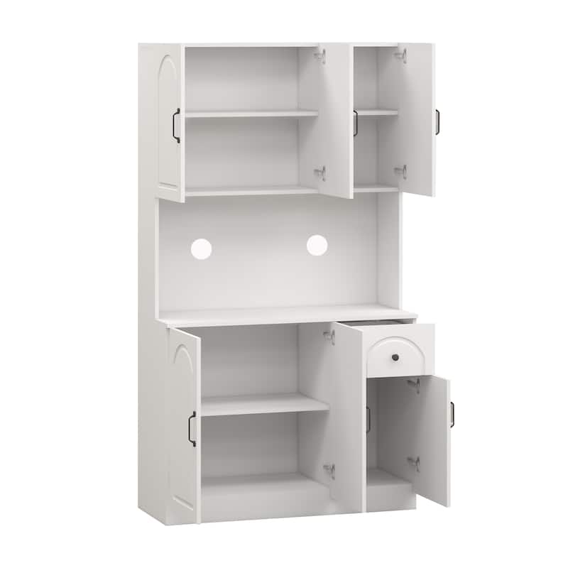 Tall Storage Cabinet White Pantry Cabinet Sideboard wMicrowave Stand