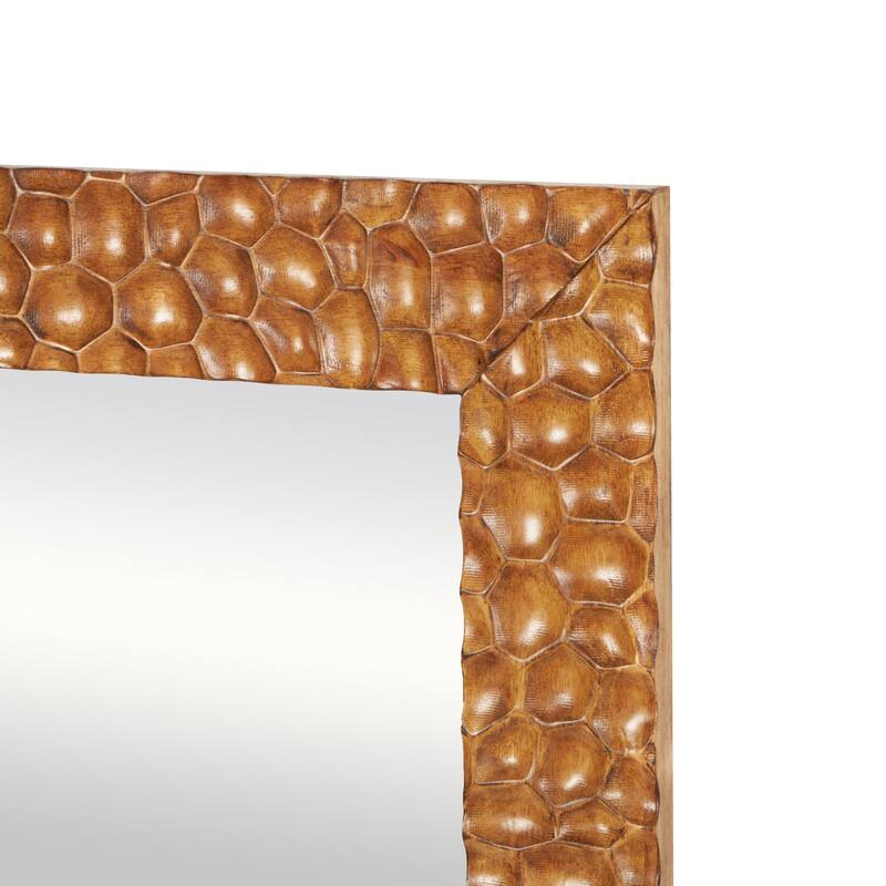 Wood Geometric Textured Concave Honeycomb Room Floor Mirror - Brown - Roche River Decor