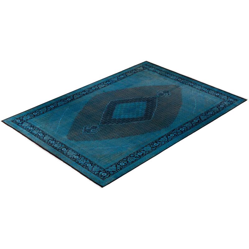 Overton Hand Knotted Wool Vintage Inspired Modern Contemporary Overdyed Blue Area Rug - 10' 2" x 14' 9"