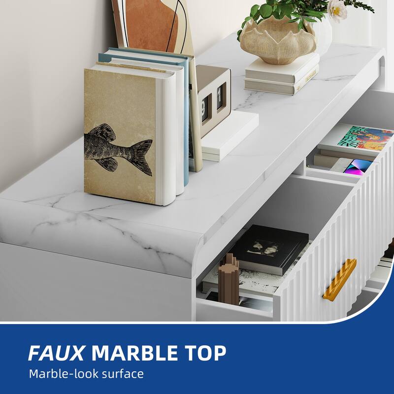 Moasis Fluted Dresser with 6 Drawers, 47" Wide Chest of Drawers with Metal Handle for Bedroom Storage Organizer