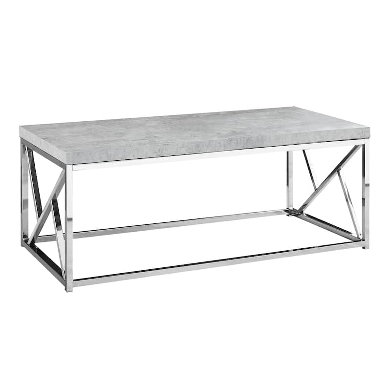 Grey Wood and Glass Coffee Table 44 Inch Modern Living Room Accent Table - 47” x 23.75” x 17” - Grey-Silver