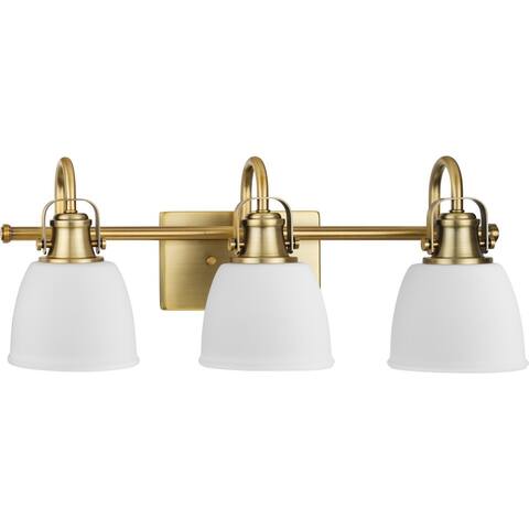 Preston Collection Three-Light Coastal Vintage Brass Bath and Vanity Light - 22.12 in x 7.37 in x 9 in