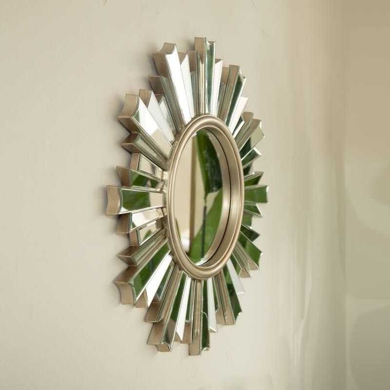 26" HenGis Mirror, Wall-mounted Sunburst-shaped PU Art Decorative Mirror, Suitable for Bathroom, Bedroom, Living Room