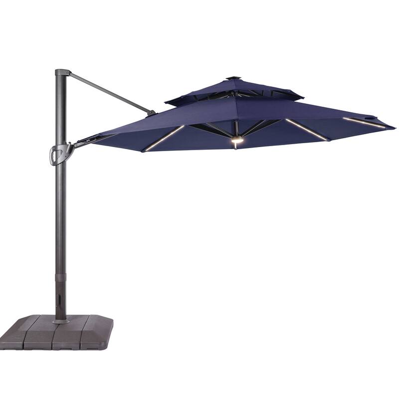 BONOSUKI 11Ft LED Double Top Aluminum LED Cantilever Patio Umbrella with Base for Patio Deck Garden, Red