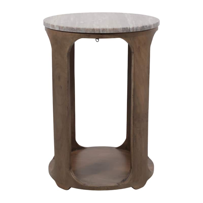 Modern Round Stone Top Accent End Side Table with Wood Base - 22" - 22.25"