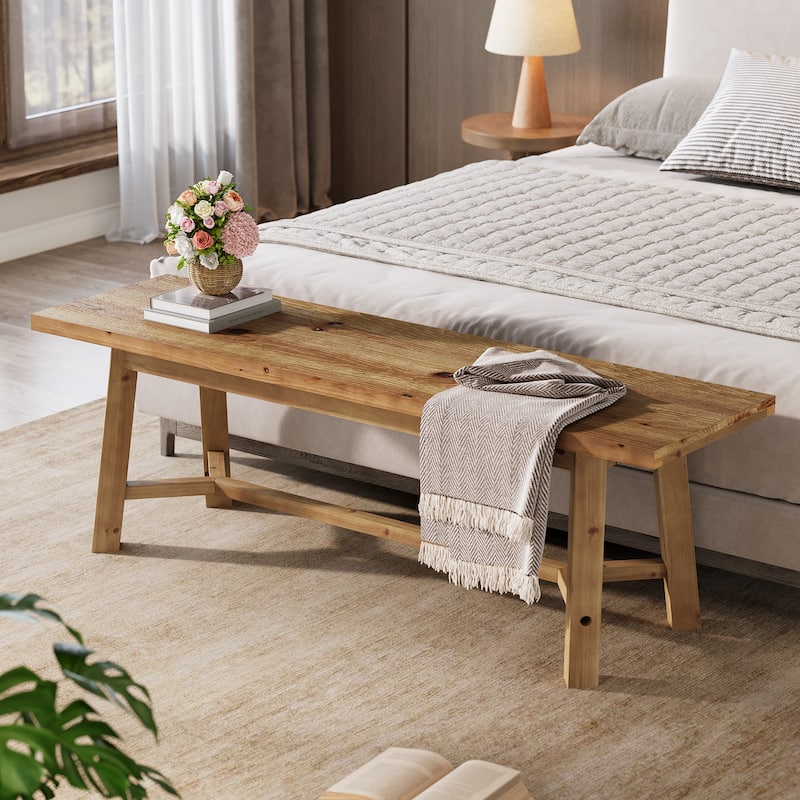55" Solid Wood Shoe Bench for Entryway