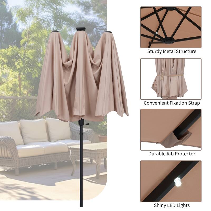 Autlaycil 13 ft Patio Umbrella with 36 Solar Lights & Crank System for Outdoor