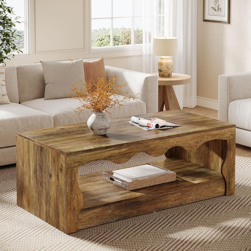 47.24-Inch Farmhouse Rectangle Coffee Table for Living Room - Brown