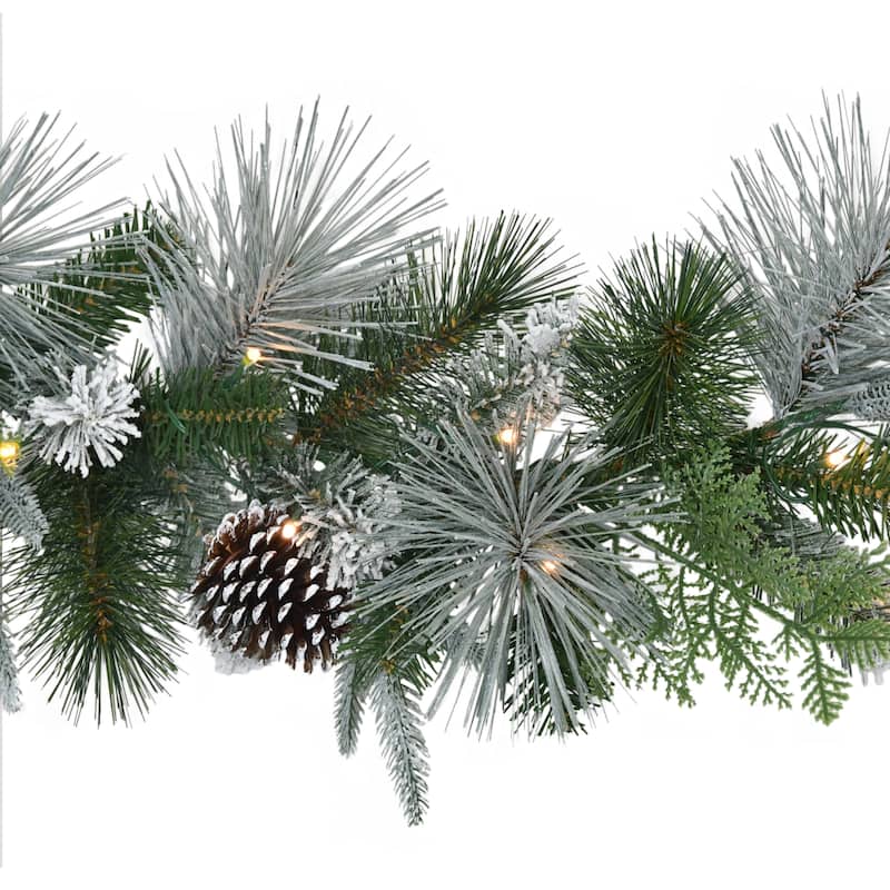 Puleo International 9' x 10" Pre-Lit Battery-Operated Flocked Garland