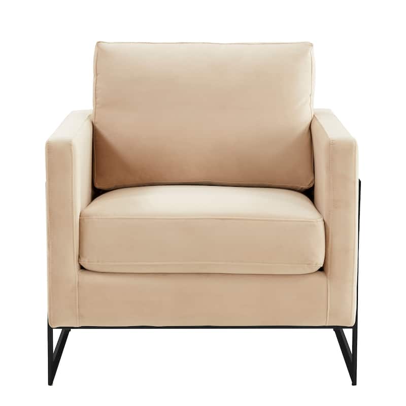 LeisureMod Lincoln Modern Velvet Arm Chair with Black Steel Frame - 35"