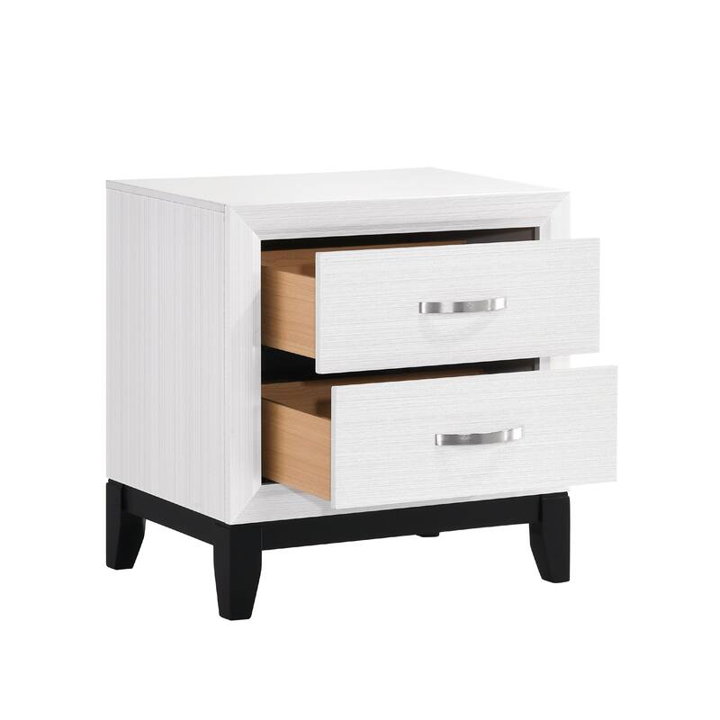 Ameya Nightstand, 2 Drawers w Chrome Handles, White and Black, 25 Inch