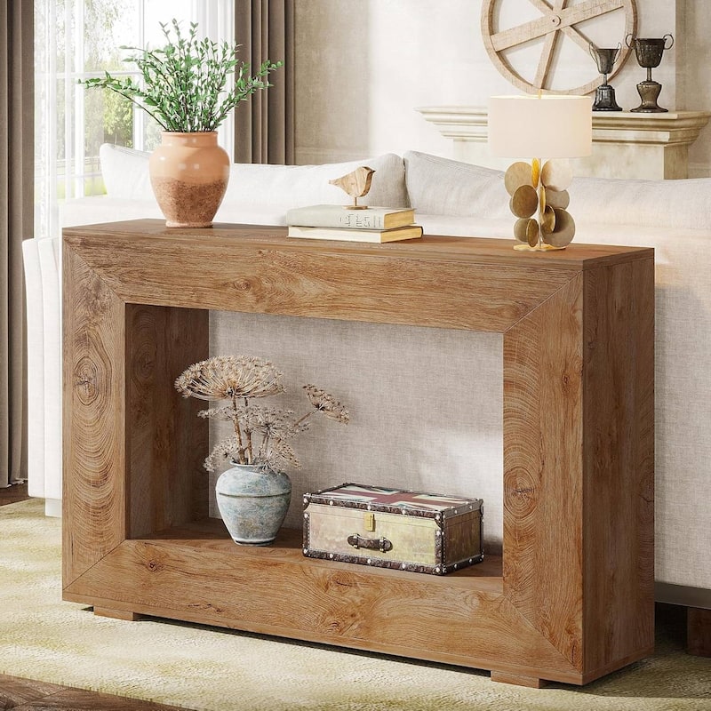 Engineered Wood Finish Console Table with Industrial Shelves - 47.24'' L x 32.87'' H x 11.81'' D - Brown