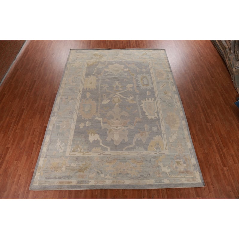 Hand Knotted Oriental 100% Wool Carpet Transitional All-Over Greys & Charcoal Oushak Area Rug - 13' 9'' X 10' 1''