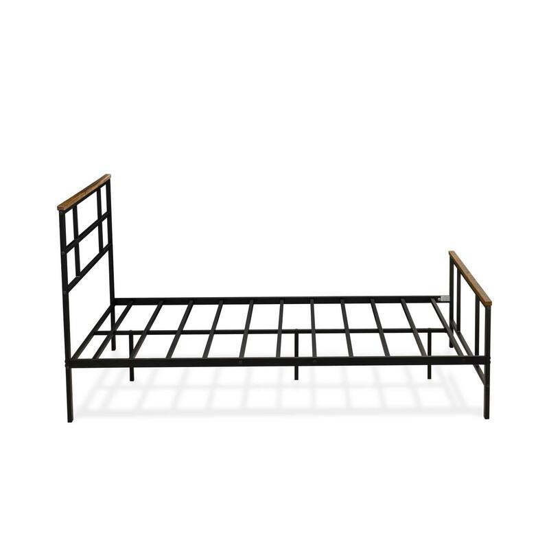 Full Size Bed with Metal Legs - Black Powder Coated Platform Bed Frame - Modern Bedroom Furniture