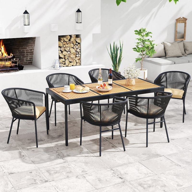 Gymax Patio Dining Chair Set of 4 w/Backrest Armrests Washable