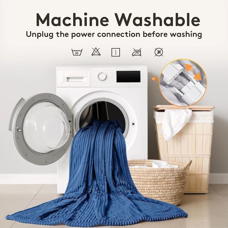 Reversible Flannel & Sherpa Electric Blanket, Heated Throw with Temperature and Timing Functions of a Controller