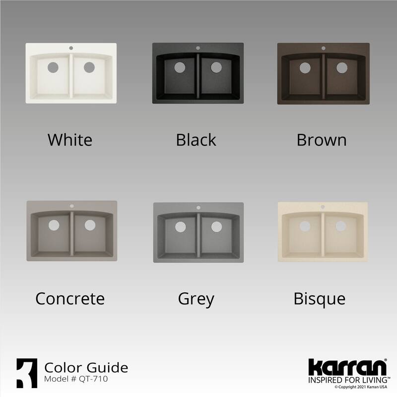 Karran USA QT-710 Drop-in Quartz/Granite 33" 1-Hole 50/50 Double Bowl
