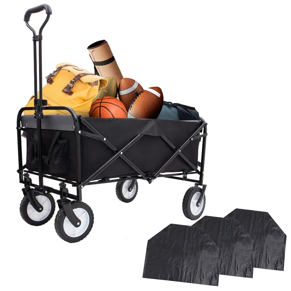 360lb Capacity Heavy-Duty Collapsible Wagon - with Storage Straps & 3-Piece Liner Bag Set