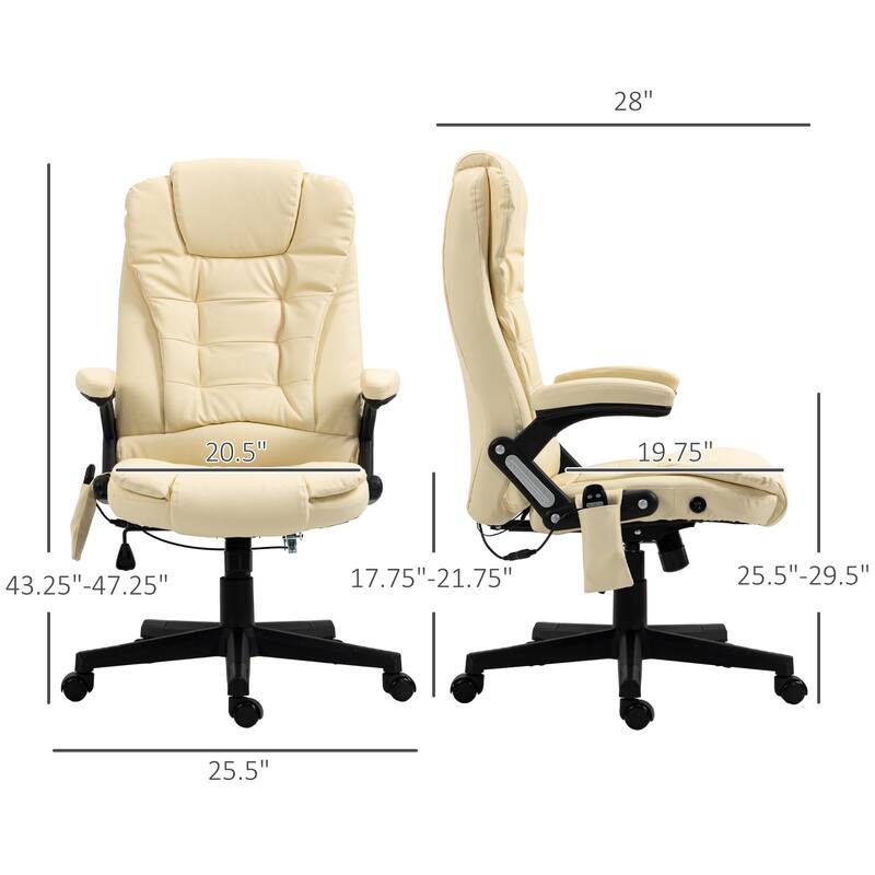 PU Leather 360° Swivel High Back Office Recliner with Vibration Massage, Lumbar Heating, and Adjustable Height