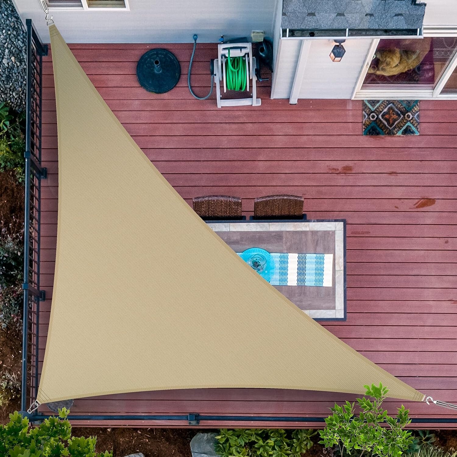 14' x 15' x 20.5' Sand Beige UPF50 Triangle Sun Shade Sail, Water & Air Permeable, UV Resistant, Customizable Size