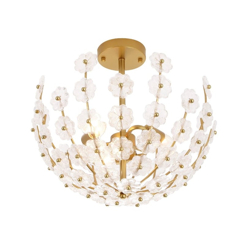 Mid-Century Modern 6-Light Glass Blossom Round Cage Chandelier
