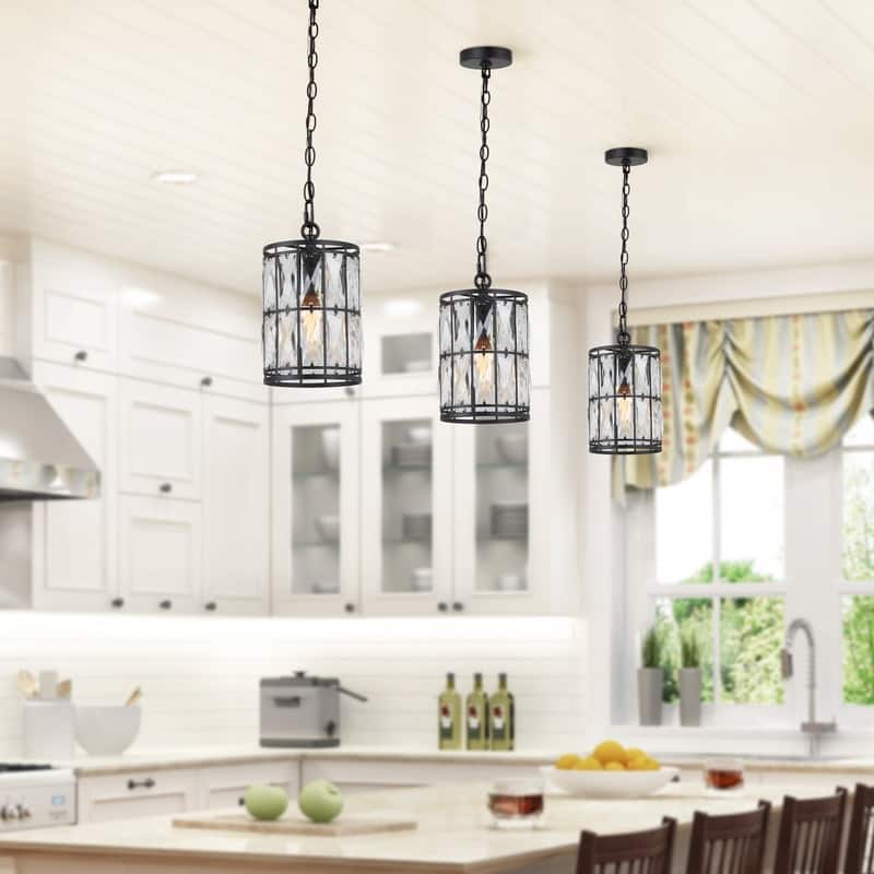 Aulia Modern Crystal Black 1-Light Pendant Light for Kitchen Island Dining Room - 5.5'' D x 9.5'' H