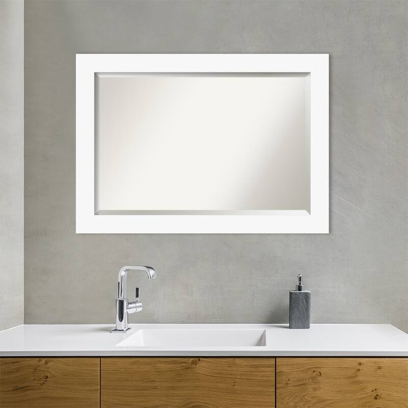 Basic Beveled Wood Framed Bathroom Vanity Wall Mirror