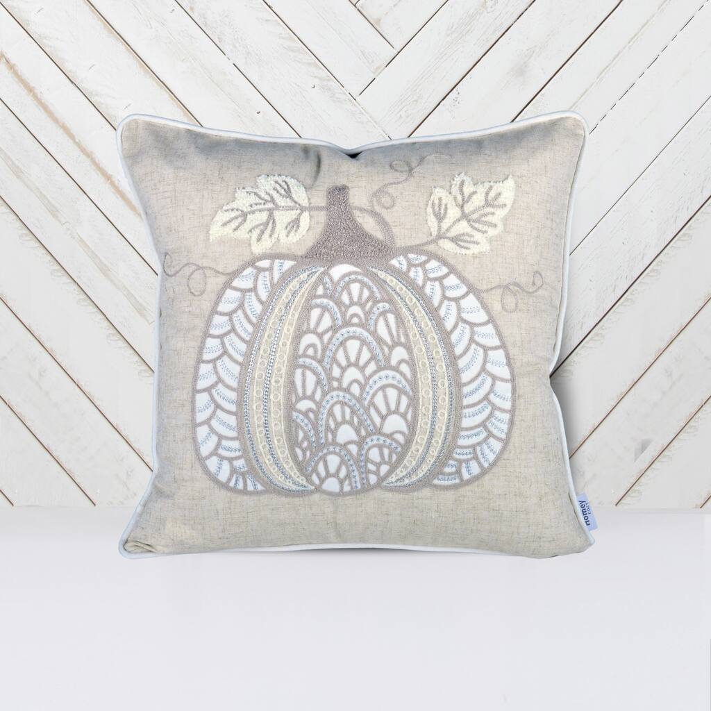 Lace Embroidered Pumpkin Throw Pillow - Neutral Fall Accent Cushion