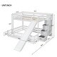 preview thumbnail 9 of 18, Twin Over Full Size Floor Bunk Bed with Slide and Safety Guardrails, Wooden Bunk Bedframe with Storage Staircase and Fence