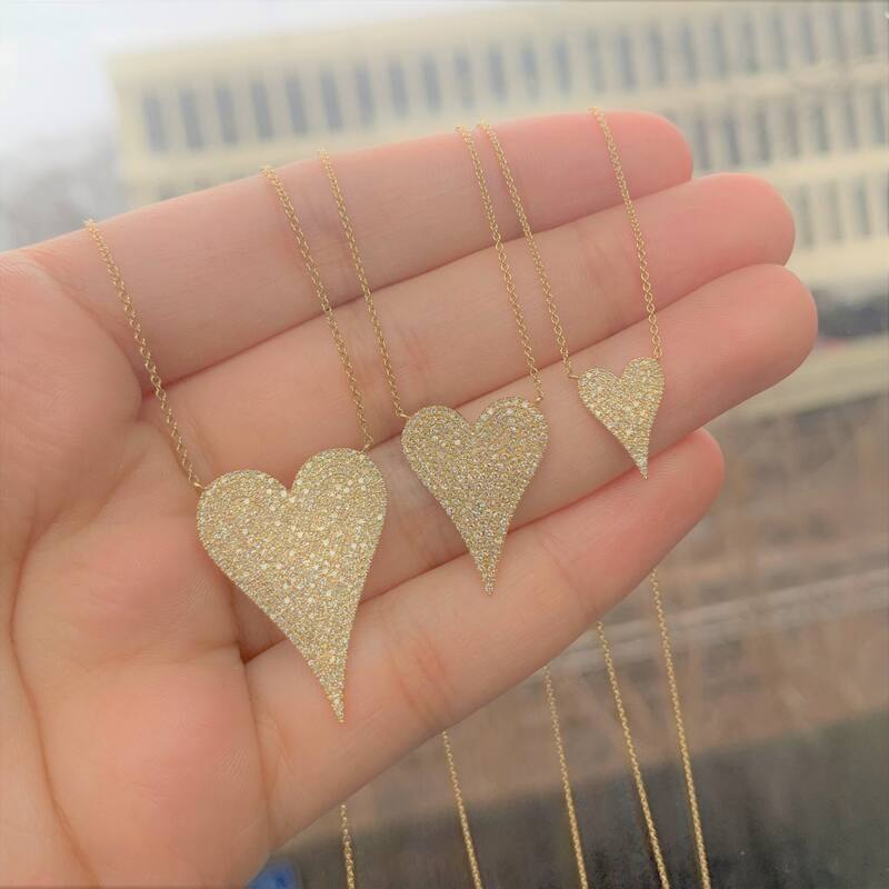 Joelle Collection Diamond Pave Heart Pendant Necklace - 1/5 CT 14K Yellow Gold Heart Pendant