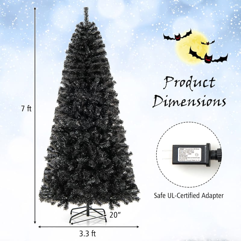 Gymax 6/7 FT Artificial Halloween Tree Pre-Lit Black Christmas Tree w/