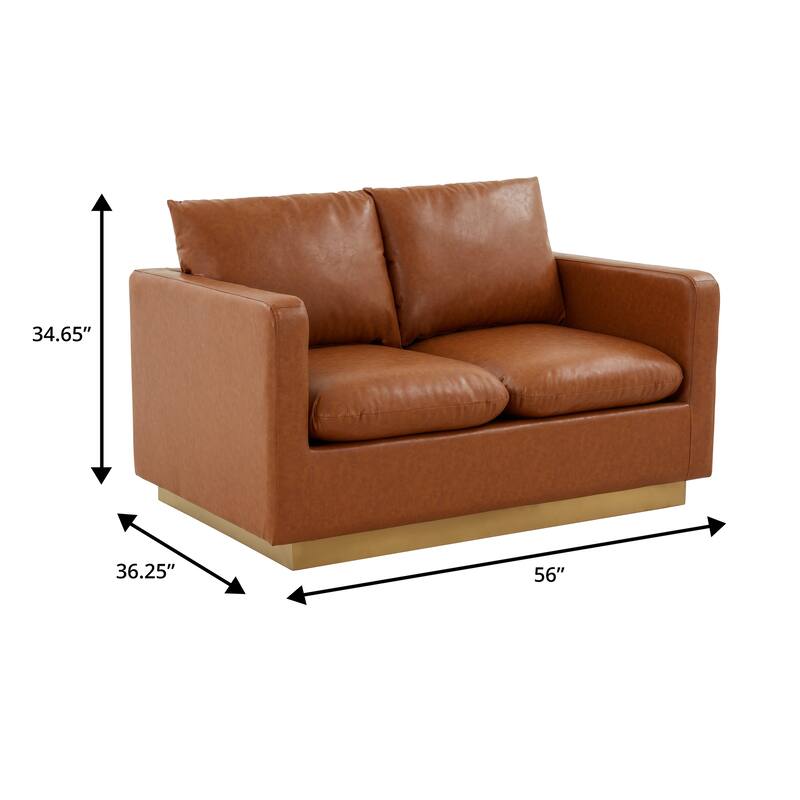 Nervo Loveseat 2-seater Modern Sofa With Leather Gold Accent Base Wooden Frame Removable Cushions for Office Lounge Living Room