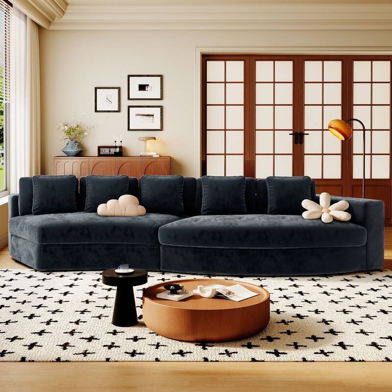 115.7" Modern Upholstered 2-piece Modular Sectional Sofa with 5 Pillows - Navy Blue