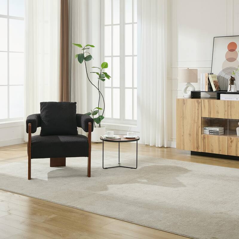 SEYNAR Modern Teddy Upholstered Fabric Round Armchair with pillow Set of 2