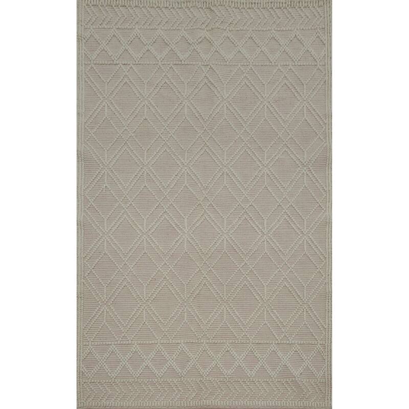 Hand Knotted Oriental 100% Wool Carpet Modern Geometric Beige & Ivories Modern Gotti Design Area Rug - 7' 7'' X 4' 10''