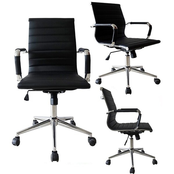 Black Executive Ergonomic Mid Back Office Chair Ribbed PU Leather Adjustable for Manager Conference Computer Desk. Opens flyout.