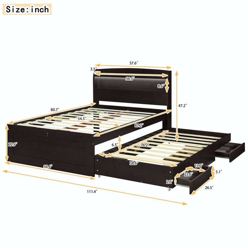 Platform Bed with Storage LED Headboard