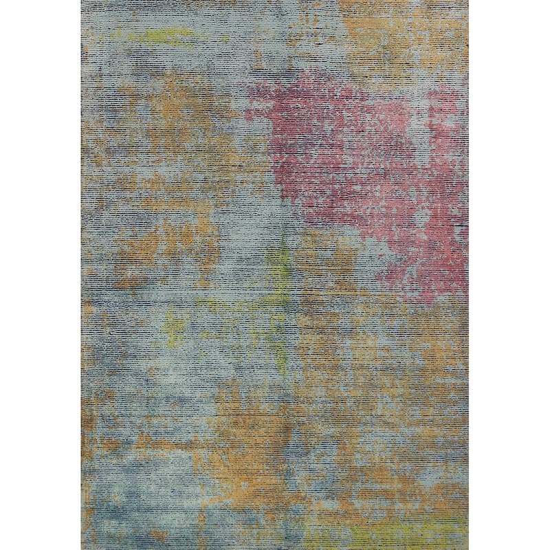 Contemporary Abstract Indian Rug Hand-Knotted Wool Carpet - 4'9"x 6'10"