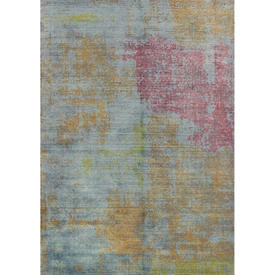 Contemporary Abstract Indian Rug Hand-Knotted Wool Carpet - 4'9"x 6'10"