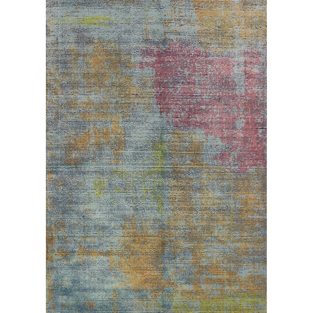 Contemporary Abstract Indian Rug Hand-Knotted Wool Carpet - 4'9"x 6'10"
