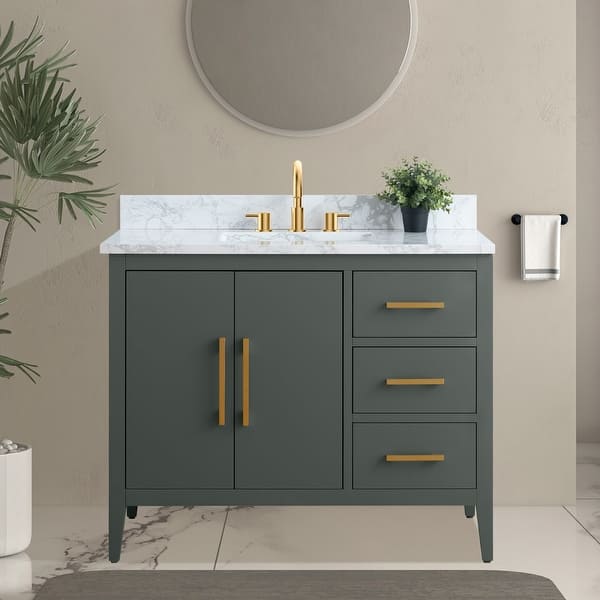slide 2 of 130, Vanity Art 42" Single Sink Bathroom Vanity Cabinet with Engineered Marble Countertop 42"/Golden Brushed Handle - Vintage Green