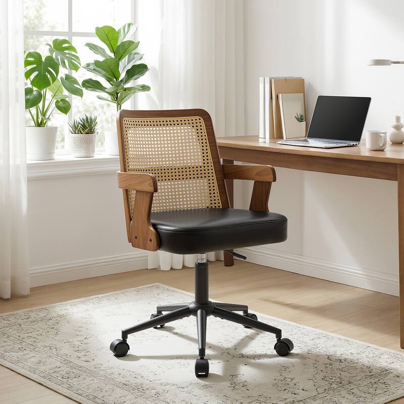 Swivel Home Office Chair Adjustable Height Desk Chair with Wheels and Armrests - 32.7"-36.6"H x 19.9"W x 22.8"D - Black-Single