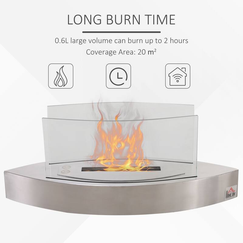 Ethanol Fireplace, 23.5" Tabletop 0.15 Gallon Stainless Steel 215 Sq. Ft., Burns up to 2 Hours