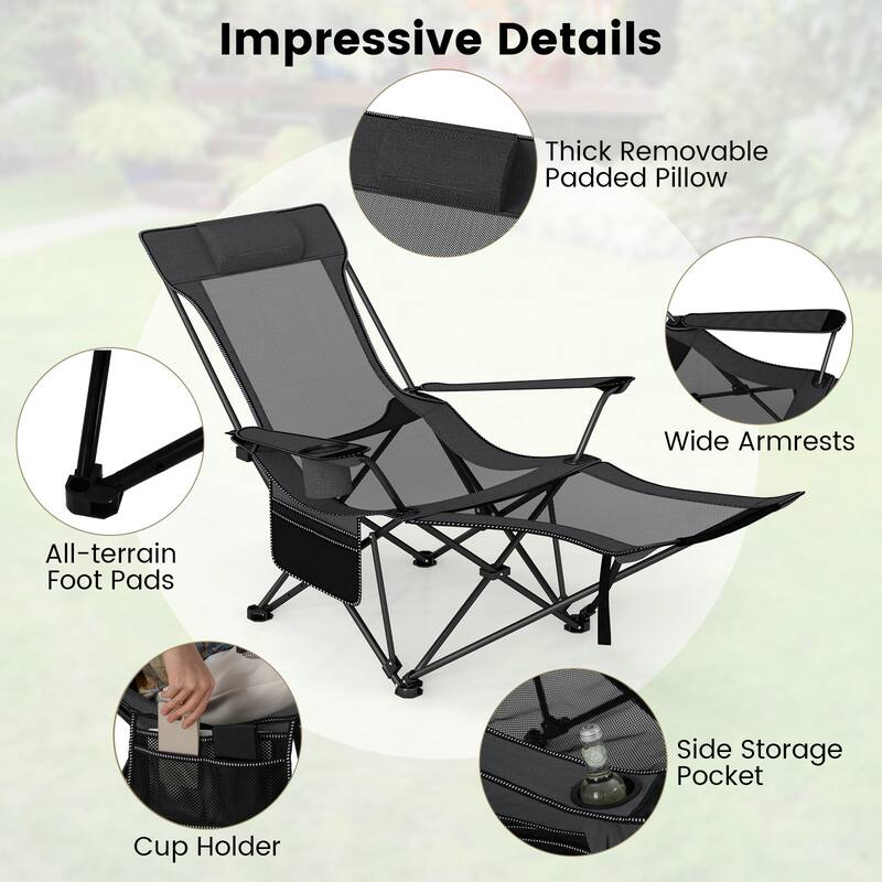 Gymax 2PCS Camping Lounge Chair w/Detachable Footrest 4-position