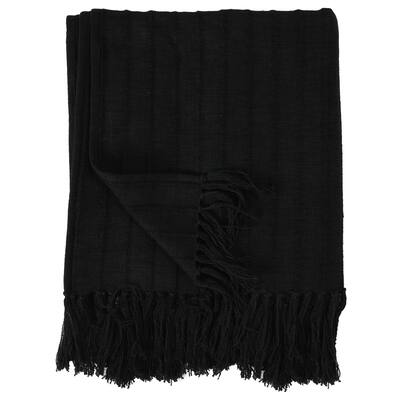Troy 50 Inch Soft Cotton Throw Blanket, Classic Raised Striped Design Black