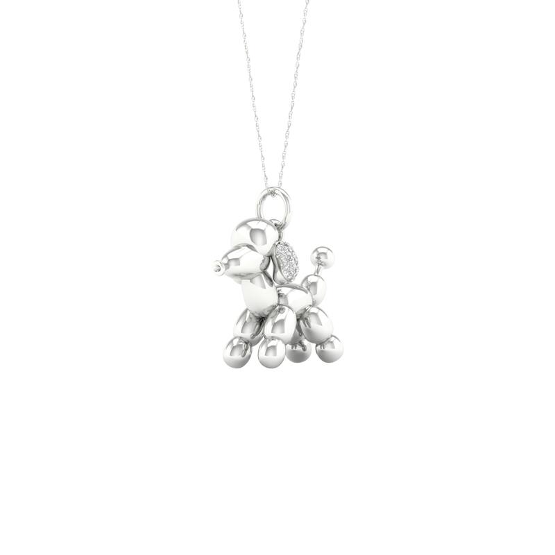 1/20ct TDW Diamond Charm Poodle Pendant Necklace in Silver for Women