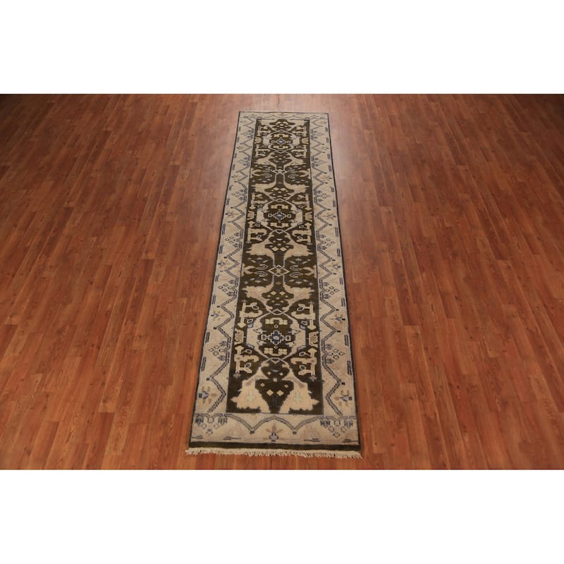 Brown Oushak Indian Runner Rug Handmade Wool Carpet - 2'7"x 9'8"